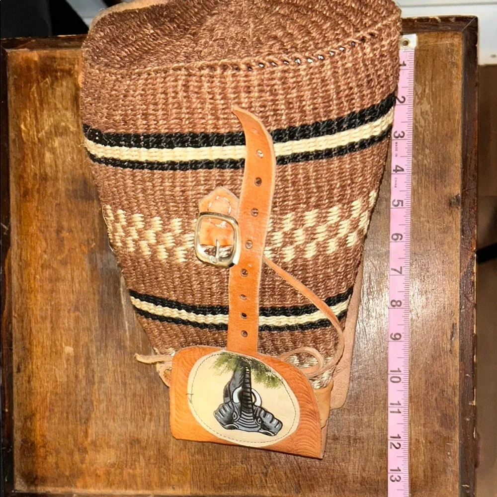 Brown Woven‎ Backpack with African Theme Elephant Design